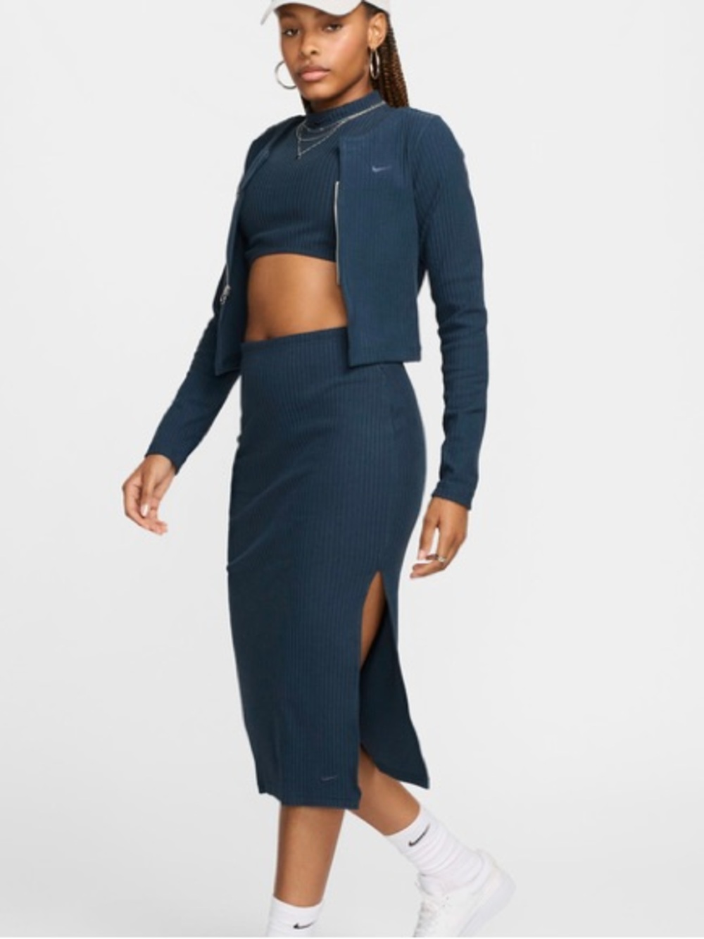 Nike Sportswear Chill Rib Womens Slim Midi Skirt in Deep‎ Teal